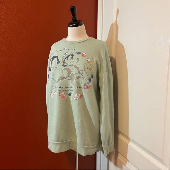 Ghibli Studio Women’s Castle‎ In The Sky Sheeta & Pazu Floral Pistachio Sweater - Picture 1 of 5